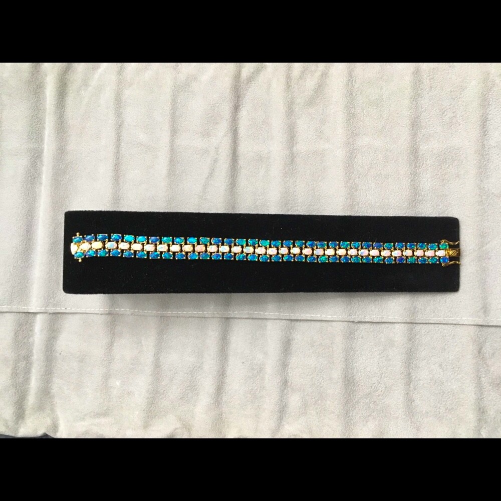 925 Silver Goldplated White/Blue Opal Bracelet